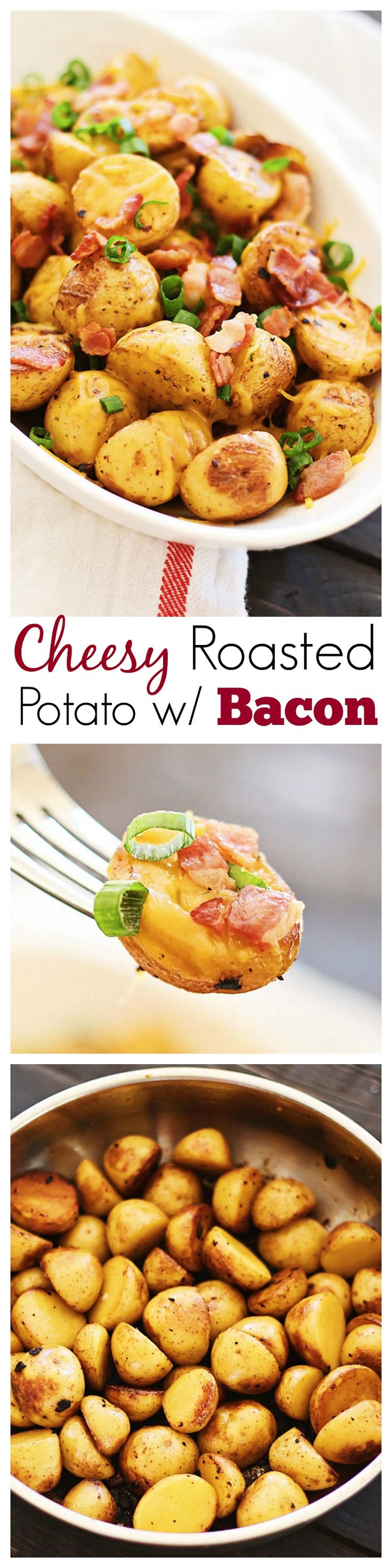 Cheesy Roasted Potatoes with Bacon – mini golden potatoes roasted with garlic, cheddar cheese and bacon. An amazing side dish for Thanksgiving | rasamalaysia.com
