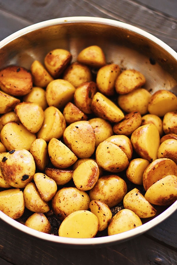 Cheesy Roasted Potatoes with Bacon marinade ingredients ready to roast.