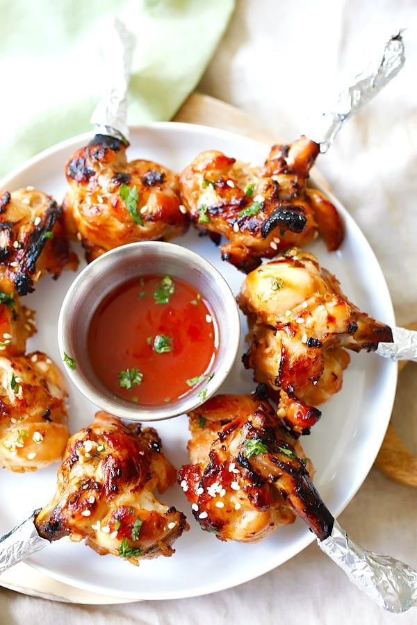 Top down view of baked Lollipop-shaped Chicken drumette appetizer.