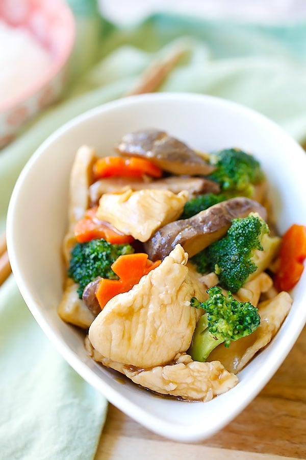 Hoisin sauce over chicken and vegetables.
