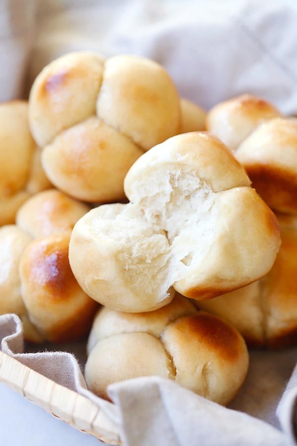 Classic soft, buttery, and sweet pull-apart cloverleaf rolls.