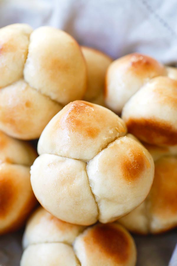 Easy and delicious homemade Honey Butter Cloverleaf Rolls ready to serve.