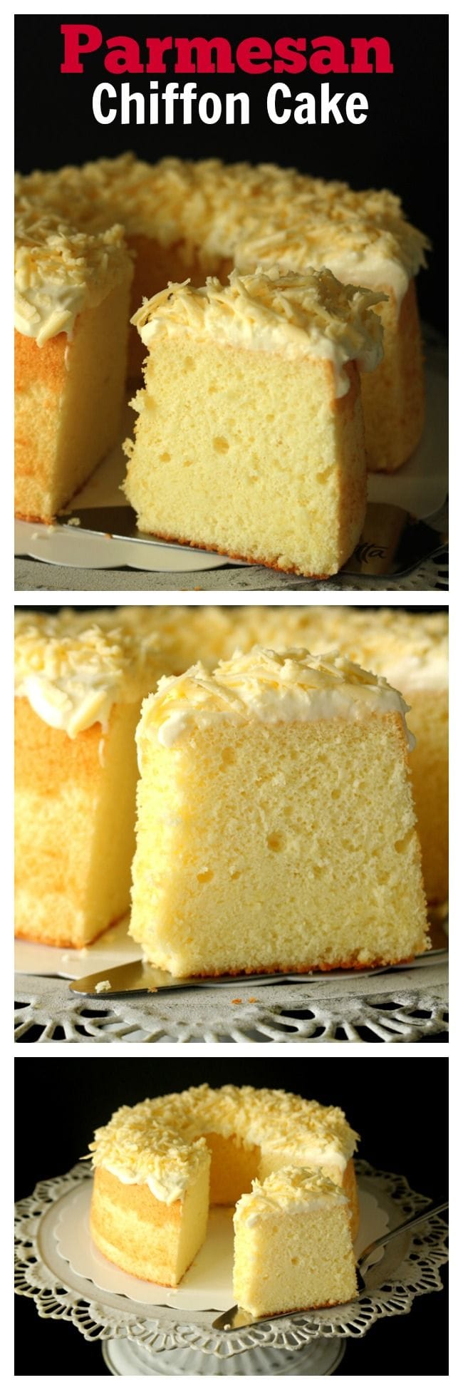 Parmesan chiffon cake – light and airy chiffon cake with a tint of Parmesan cheese, and topped with shredded Parmesan. Amazing recipe that you have to try | rasamalaysia.com