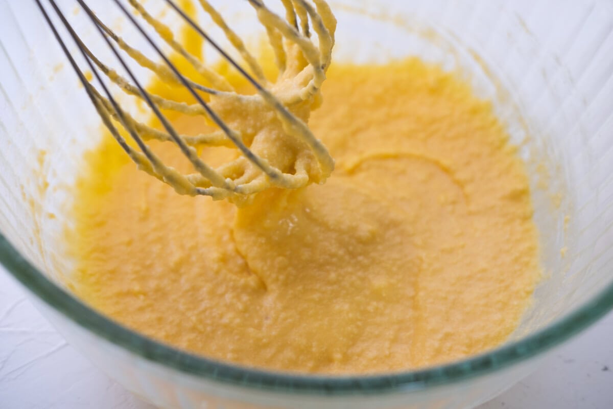 Egg yolk mixture in a large bowl.