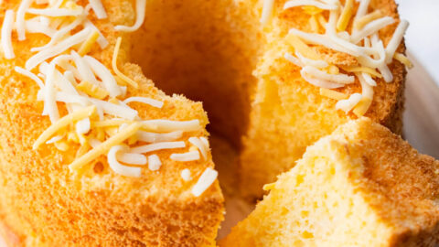 Parmesan cheese chiffon cake with a fluffy, spongy inner.
