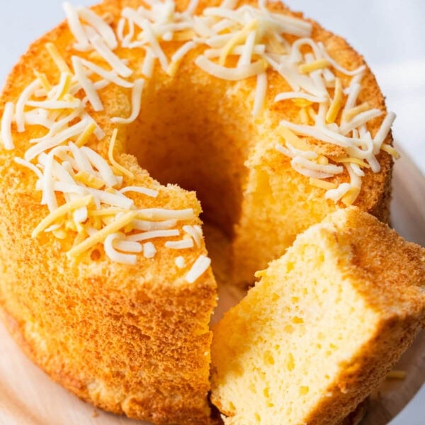 Parmesan cheese chiffon cake with a fluffy, spongy inner.