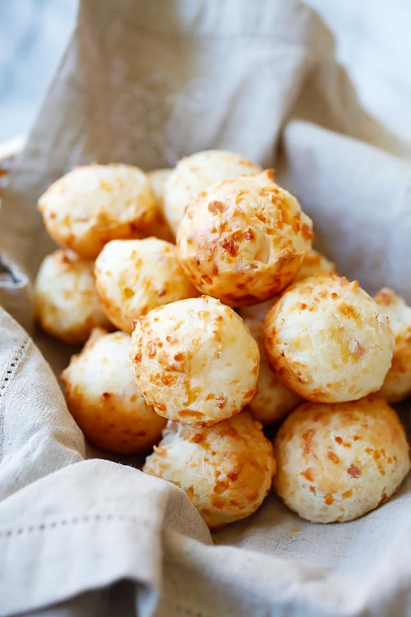 Easy and delicious homemade French Bacon Parmesan Gougeres made with bacon bits and Parmesan cheese.