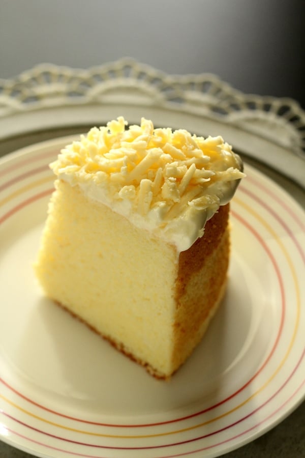 A piece of easy and delicious Parmesan chiffon cake served in a plate.