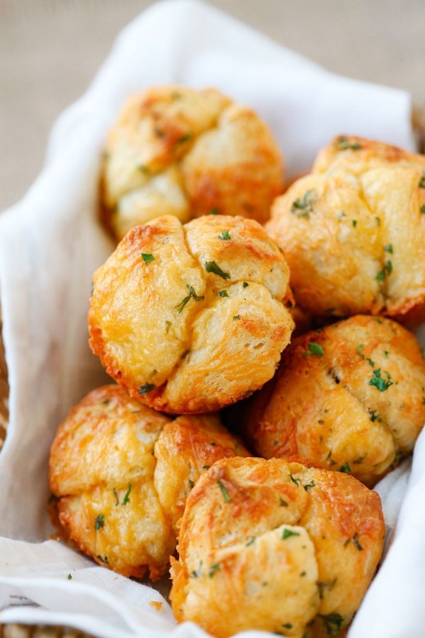 Buttery, soft and delicious pull apart buns served in a basket.