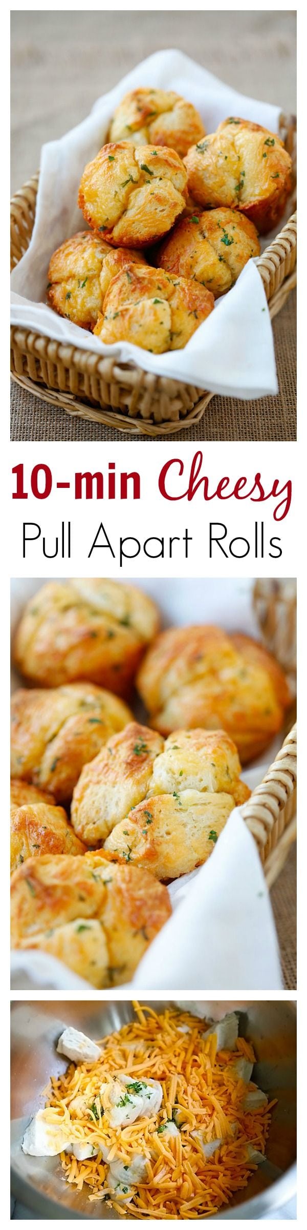 Easy Cheesy Pull-Apart Rolls – 10 mins pull-apart rolls recipe that is loaded with cheddar cheese and butter, soft, fluffy, and super yummy | rasamalaysia.com