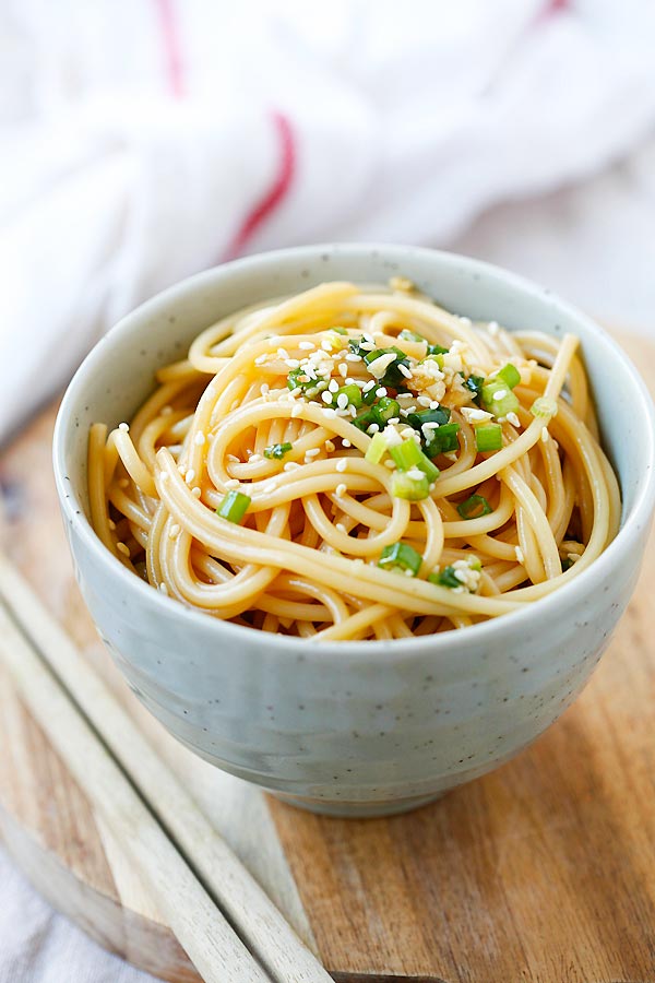 Garlic Sesame Noodles with soy sauce, oyster sauce, garlic and sesame.