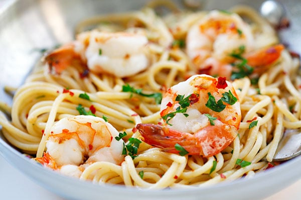 Spaghetti Aglio e Olio with Shrimp |Rasa Malaysia