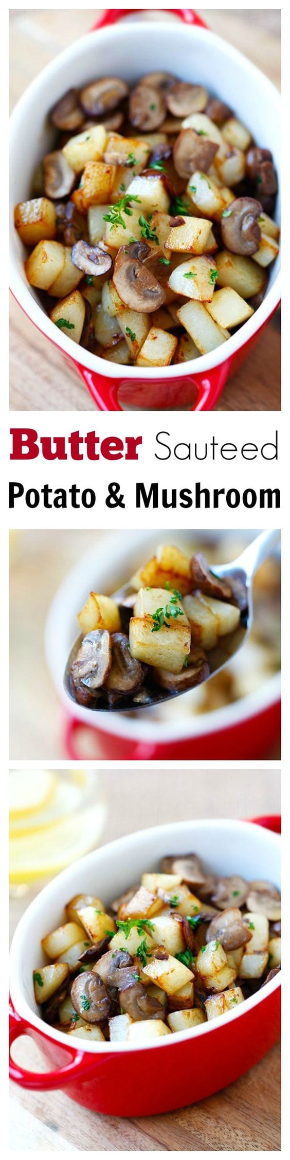 Butter Sauteed Potato and Mushroom – 15-min side dish of potato and mushroom sauteed with butter. Super easy, quick and yummy | rasamalaysia.com