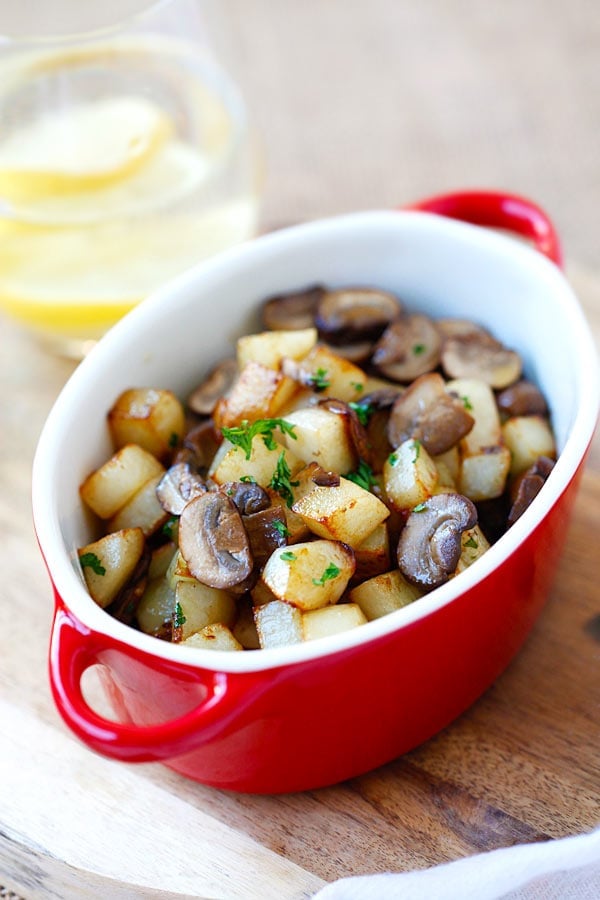 Quick and easy Butter Sauteed Potato and Mushroom recipe.