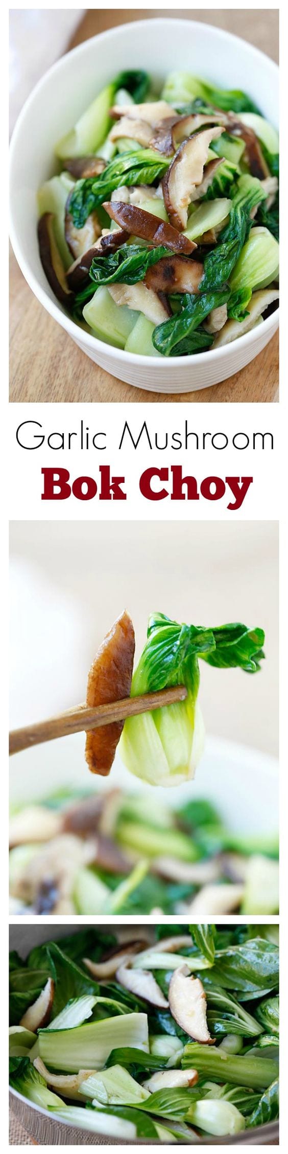 Garlic Mushroom Bok Choy – the easiest, healthiest, and best veggie dish with bok choy, mushroom and garlic. 3 ingredients & 10 minutes to make | rasamalaysia.com