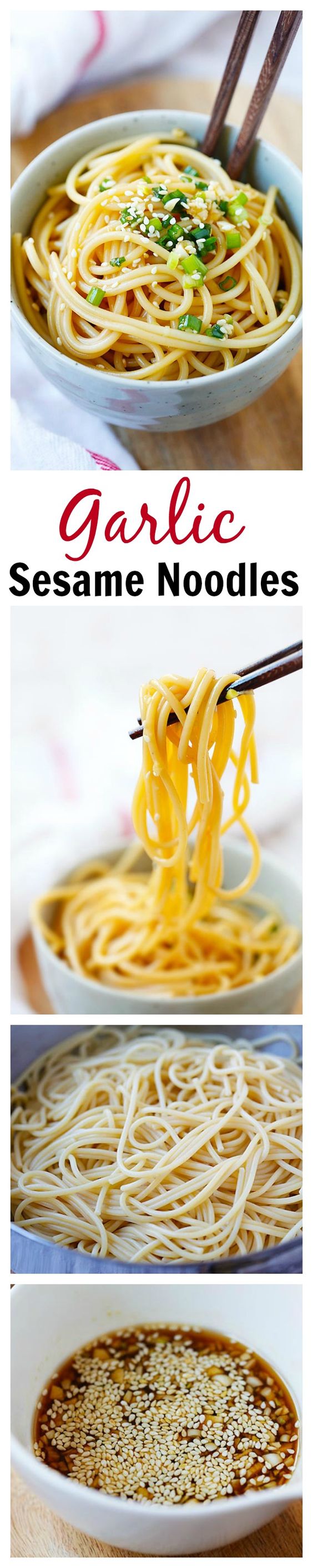 Garlic Sesame Noodles – Asian-flavored spaghetti with soy sauce, garlic and sesame. Easy and delicious recipe that takes 15 mins to make | rasamalaysia.com