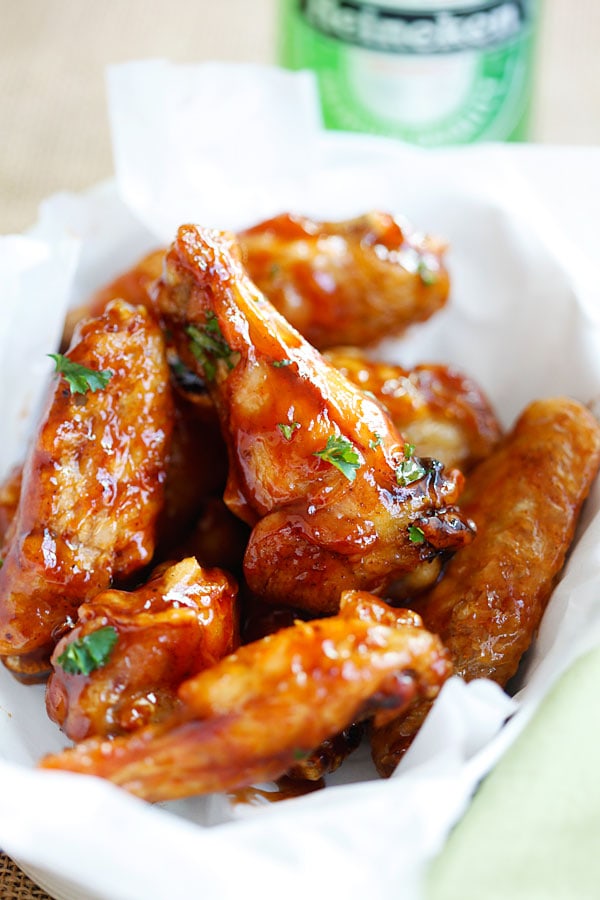 Easy and quick chicken wings ever with delicious and sticky sweet honey BBQ sauce.
