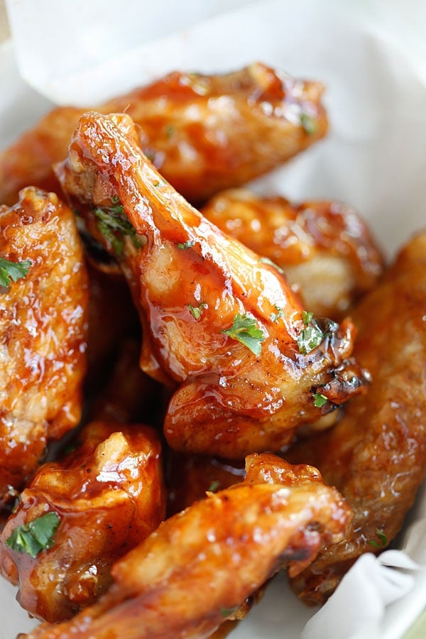 Honey BBQ Chicken Wings with sweet honey bbq glaze.