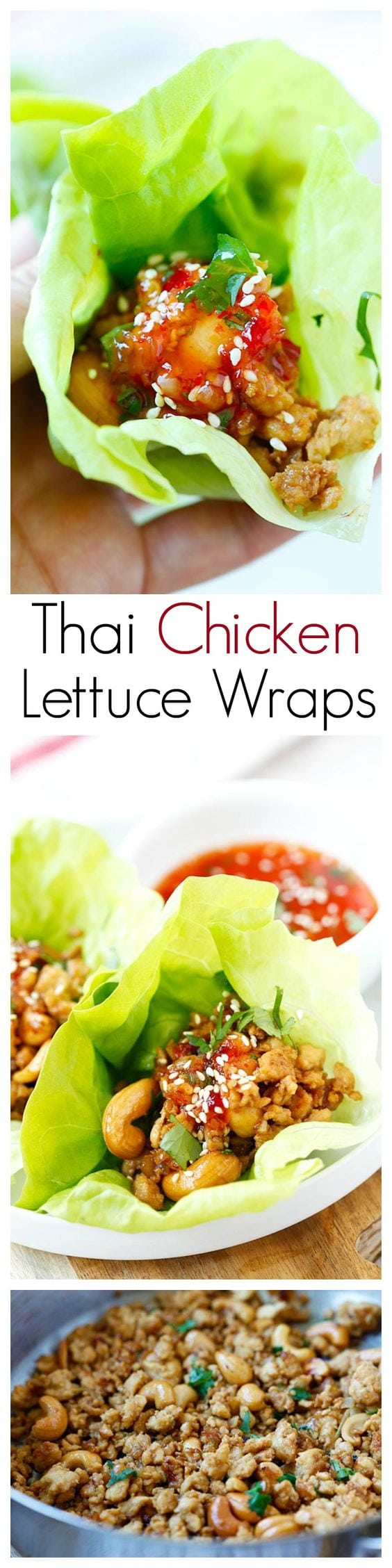 Thai Chicken Lettuce Wraps – easy, healthy and delicious chicken wraps with Thai sweet chili sauce. Takes 20 mins to make! | rasamalaysia.com