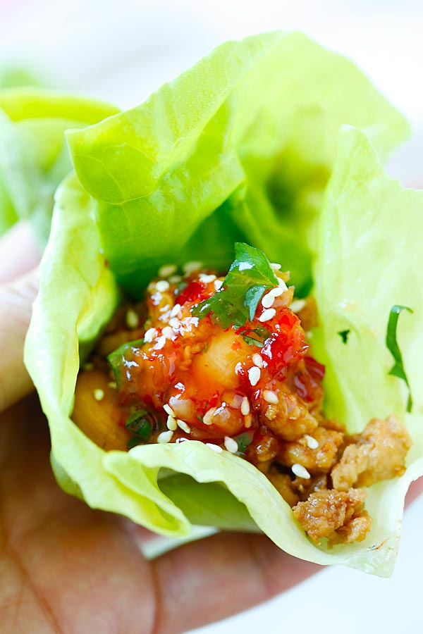Delicious Thai Lettuce Wrap in hand ready to serve.