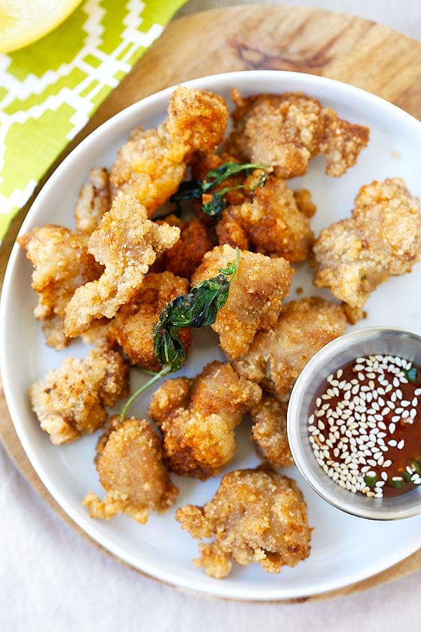 Quick and easy Asian Popcorn Chicken nuggets in a plate.