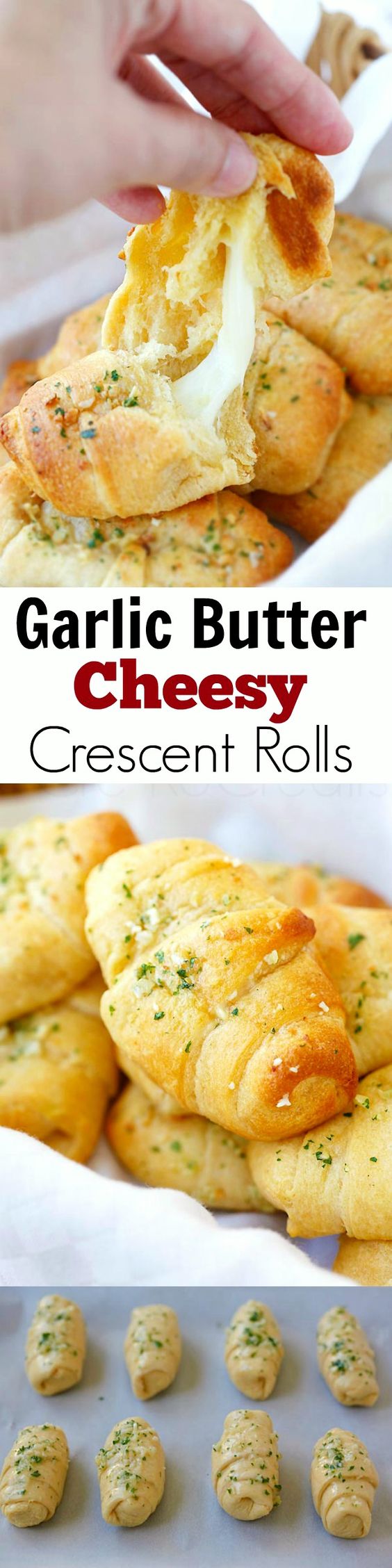 Garlic Butter Cheesy Crescent Rolls - amazing crescent rolls loaded with Mozzarella cheese and topped with garlic butter, takes 20 mins!!! | rasamalaysia.com