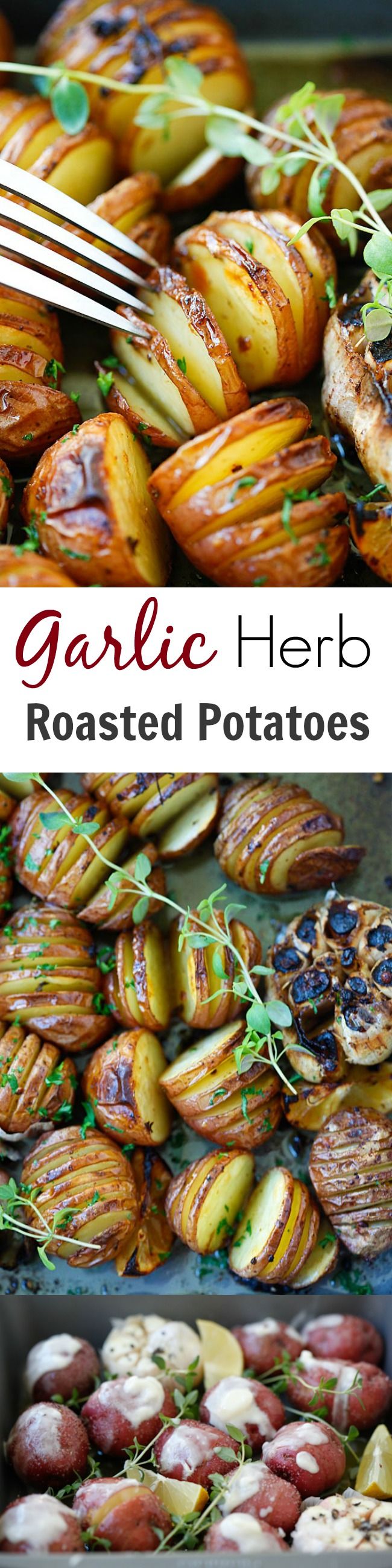 Garlic Herb Roasted Potatoes - baked garlic potatoes with herb, olive oil butter and lemon. The best homemade roasted potatoes recipe ever | rasamalaysia.com