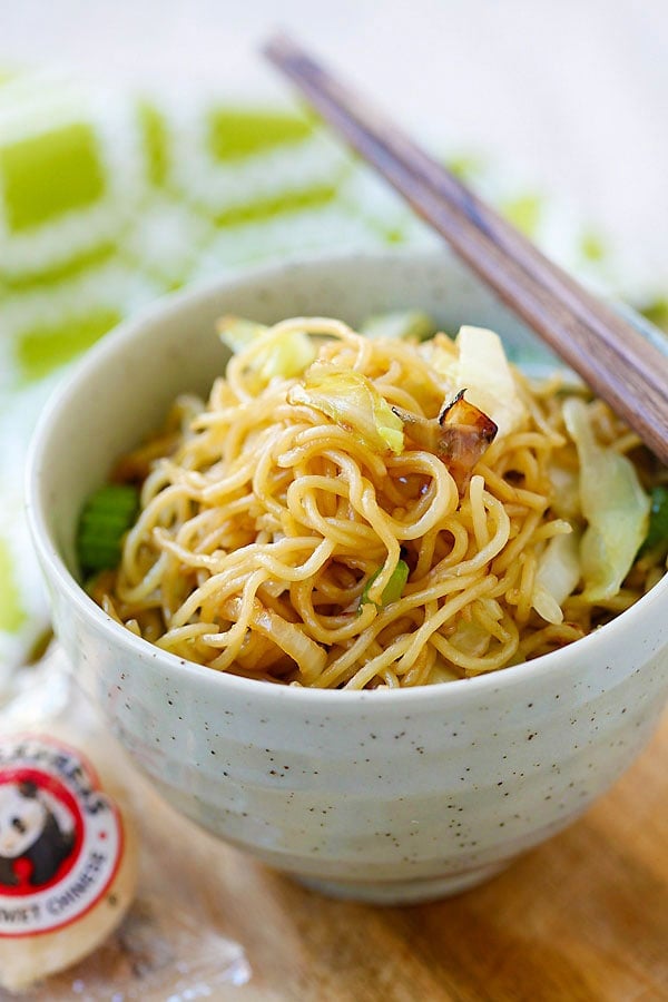 Panda Express Chinese take out stir fry noodles in a bowl ready to serve.