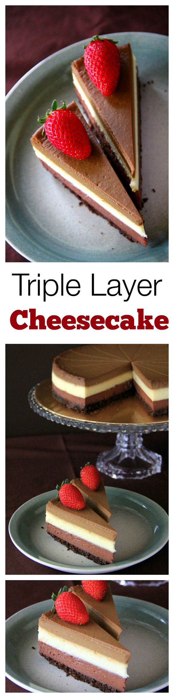 Triple Layer Cheesecake – the BEST, creamiest, richest cheesecake you’ll ever make, in dark chocolate, white chocolate & Kahlua coffee flavor | rasamalaysia.com