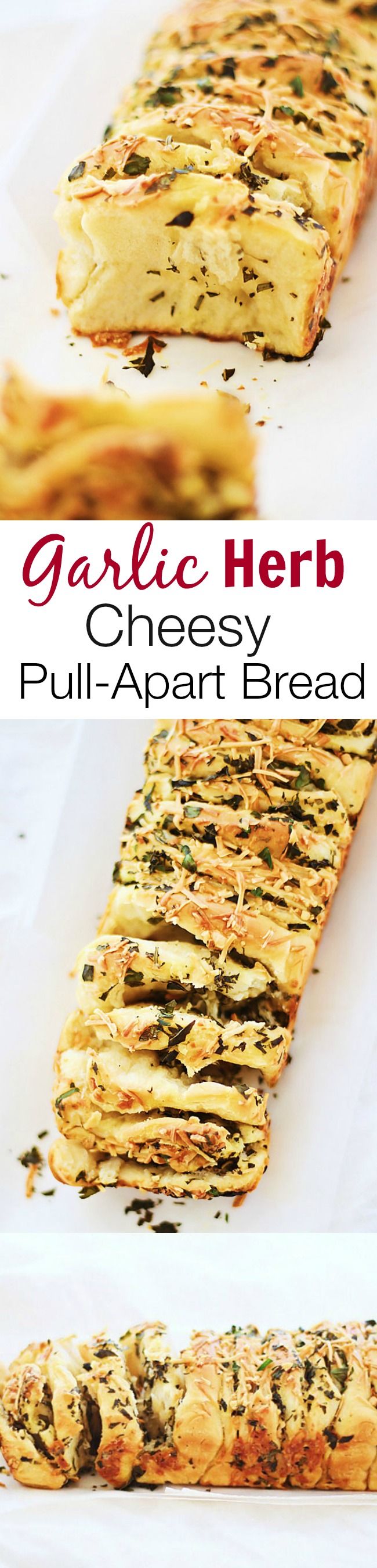 Garlic Herb and Cheese Pull Apart Bread – AMAZING pull-apart bread that is loaded with cheese and garlic herb butter, so good you can’t stop eating!! | rasamalaysia.com