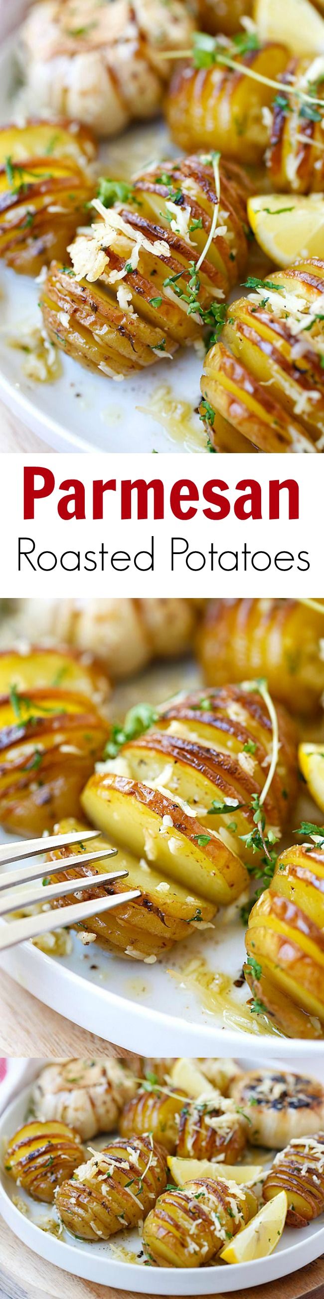 Parmesan Roasted Potatoes – the easiest and BEST roasted potatoes with Parmesan cheese, butter and herbs. SO good you’ll want to make it every day!! | rasamalaysia.com
