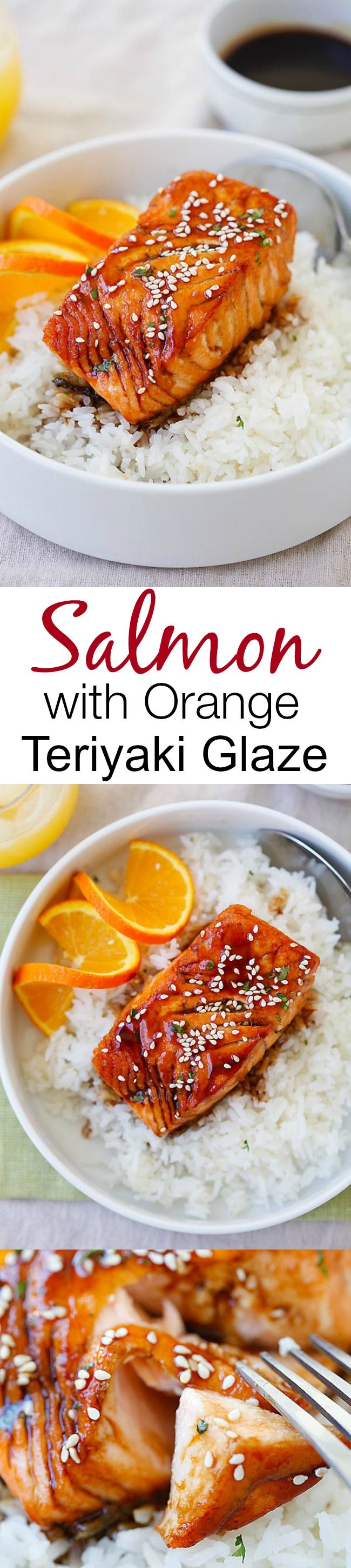Salmon with Orange Teriyaki Glaze – the easiest & tastiest salmon you’ll ever make. Delicious salmon with tangy, sweet & savory orange teriyaki sauce | rasamalaysia.com