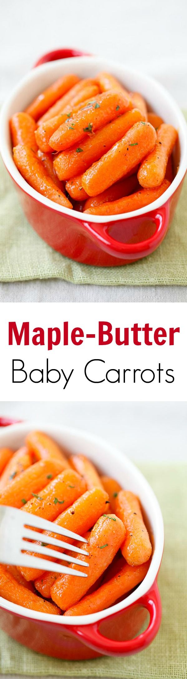 Maple-butter roasted baby carrots - tender and soft carrots roasted with sweet maple-butter. Great and healthy side dish for the entire family!! | rasamalaysia.com