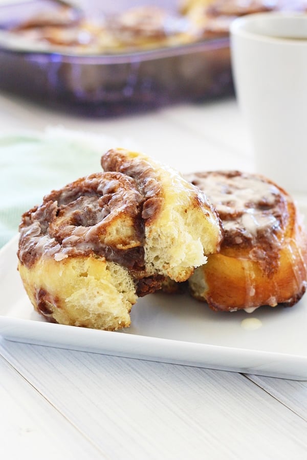 Best homemade pizza dough cinnamon bun served on a plate.