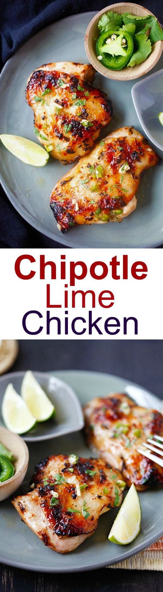 Chipotle Lime Chicken - ridiculously delicious and juicy grilled chicken recipe with chipotle chili, lime juice, garlic and cilantro! | rasamalaysia.com