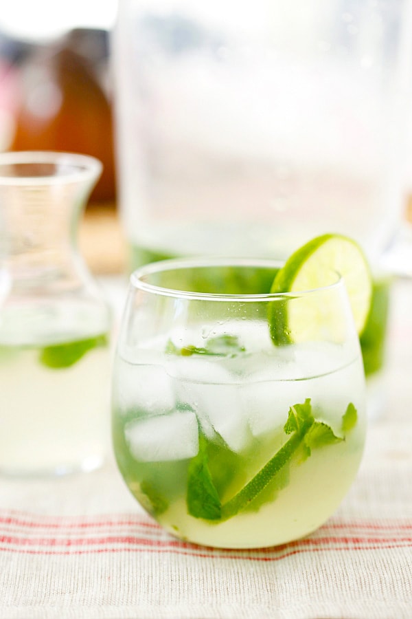 Easy and quick tropical coconut mojito cocktail served in a glass.
