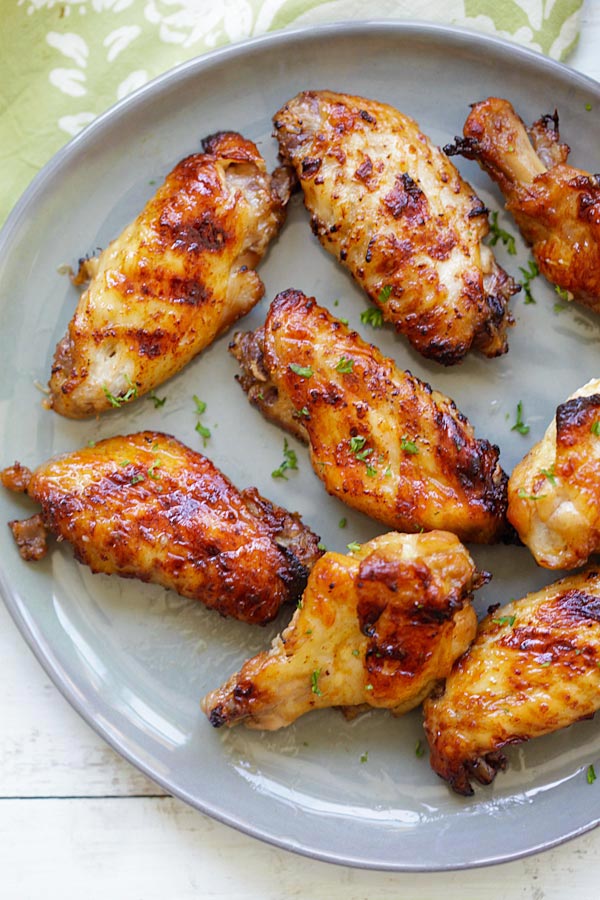 Close up of easy homemade grilled Asian BBQ Wings with simple Asian ingredients.