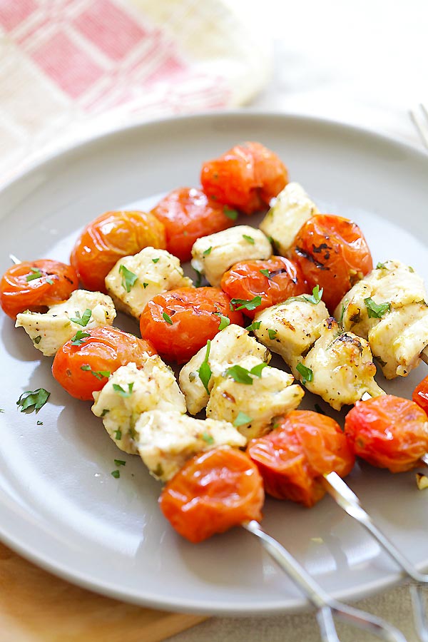 Easy and delicious Greek Chicken Kebab in a plate.
