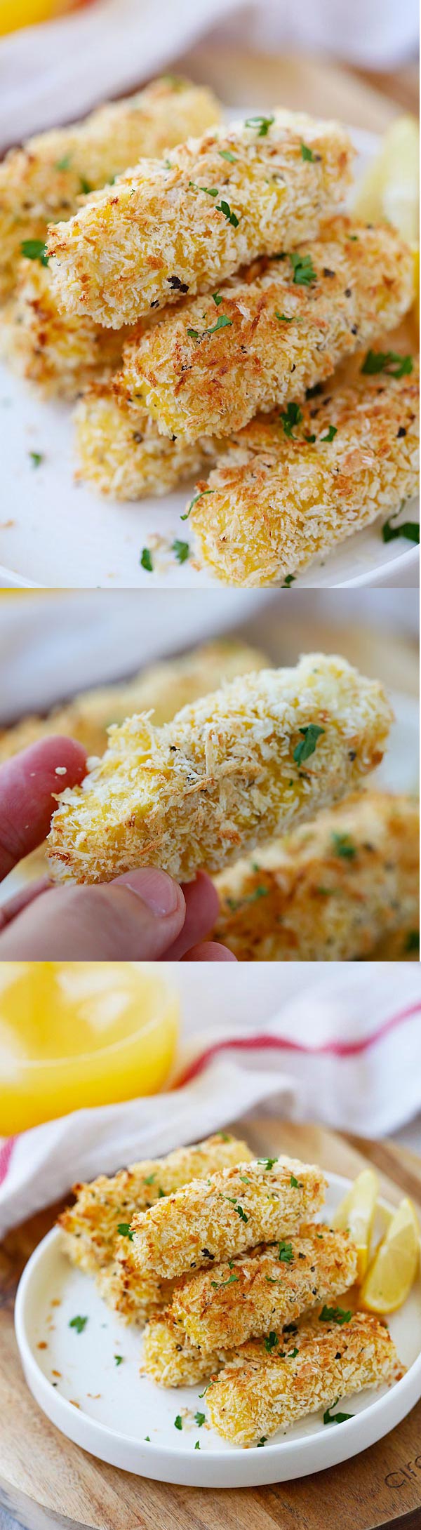 Baked Mozzarella Cheese Sticks - crispy cheese sticks coated with Japanese panko and baked to golden perfection. Easy peasy recipe that everyone loves! | rasamalaysia.com