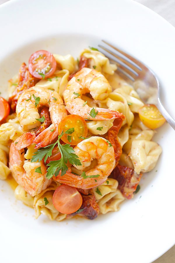 Amazing homemade shrimp & sun-dried tomato tortellini.