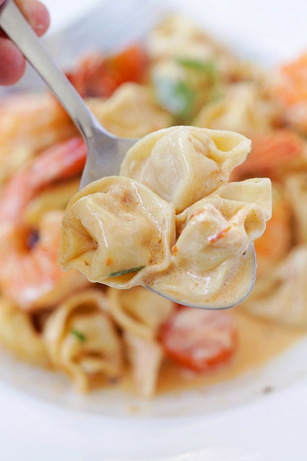 Italian restaurant style shrimp and sun dried tomatoes tortellini.