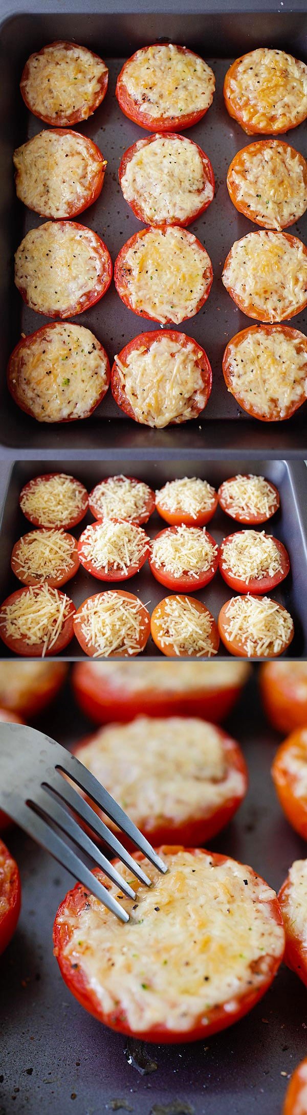 Parmesan Roasted Tomatoes - juicy and plump roasted tomatoes loaded with Parmesan cheese. So easy to make, fool-proof and amazing! | rasamalaysia.com