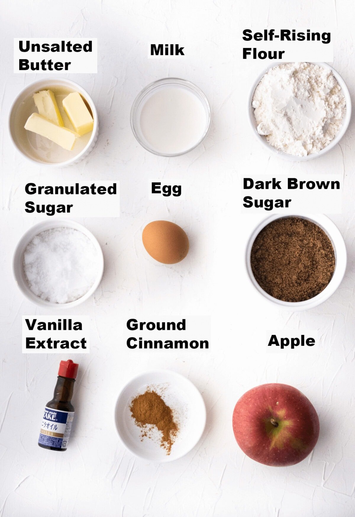 Ingredients for apple coffee cake recipe. 