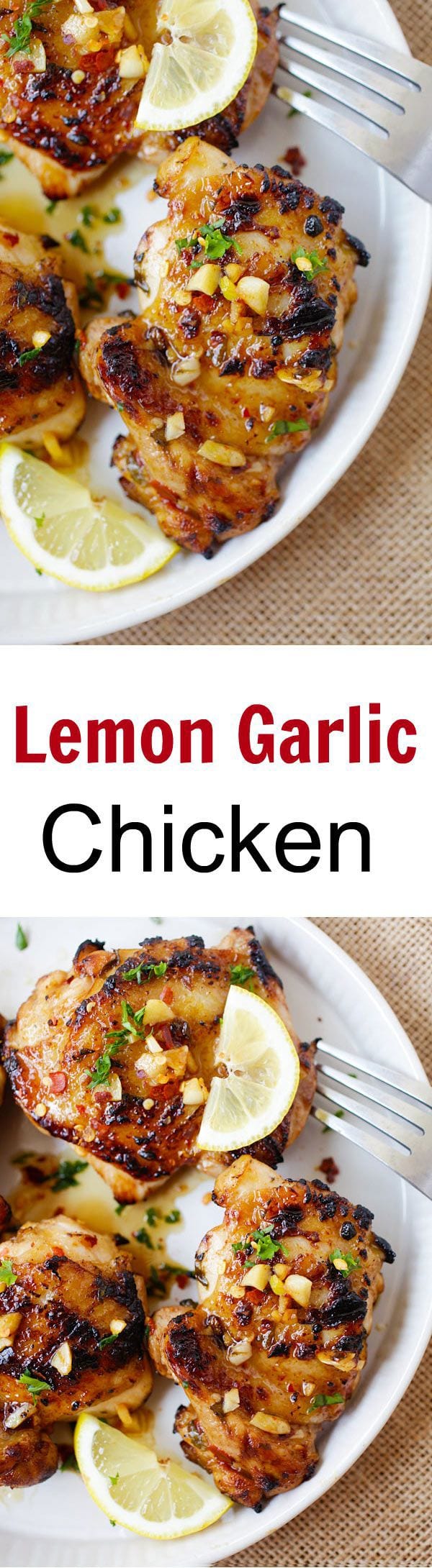 Lemon Garlic chicken – juicy, moist and delicious chicken marinated with lemon and garlic and grill to perfection. So easy and so good! | rasamalaysia.com