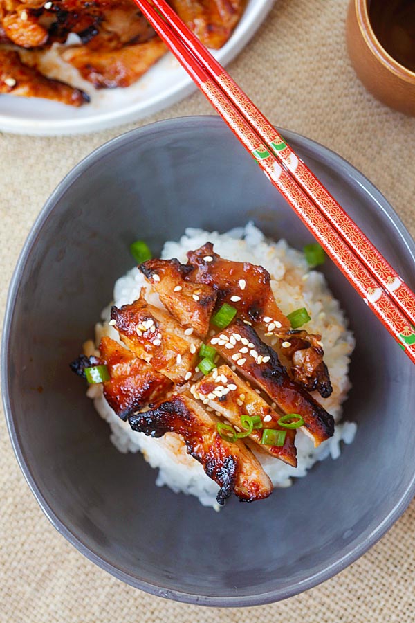 Korean Chicken marinated with spicy Korean marinade in a bowl.