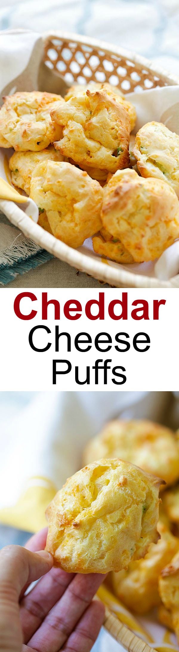 Cheddar Cheese Puffs - French puff pastry loaded with cheddar cheese and chopped scallions, so buttery, cheesy, yummy and easy to make! | rasamalaysia.com