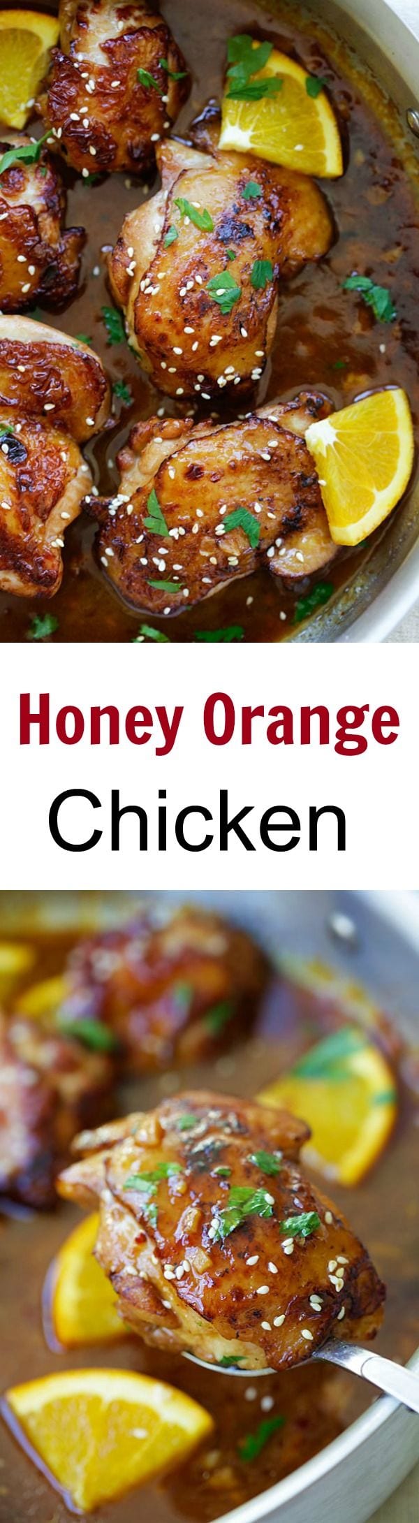 Honey Orange Chicken – skillet chicken with savory, sweet and tangy honey orange sauce. Easy recipe, takes 20 mins, great for dinner! | rasamalaysia.com