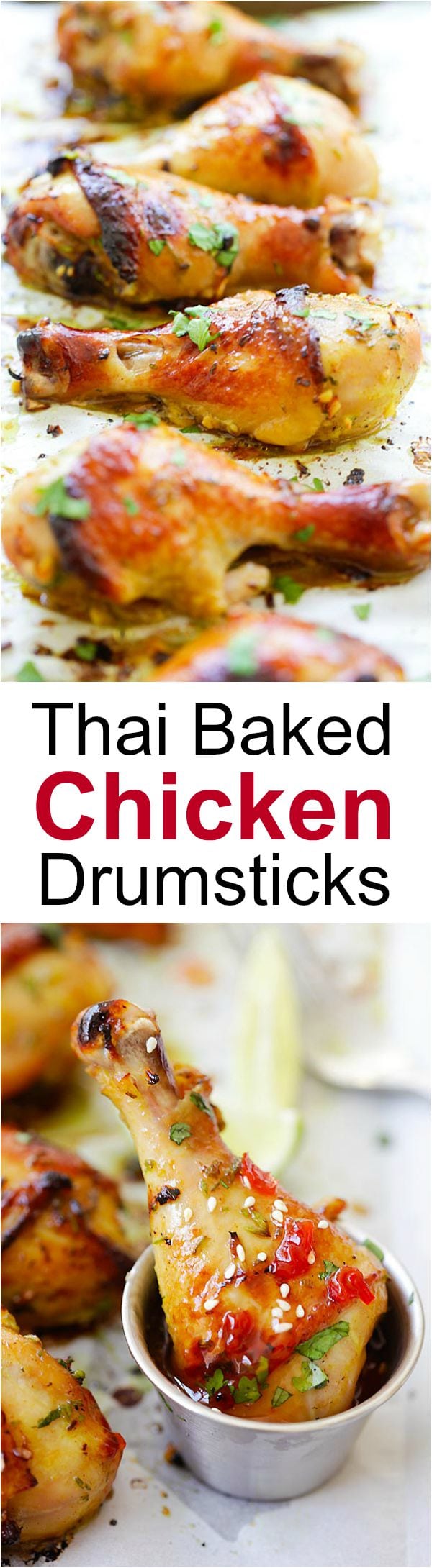 Thai Baked Chicken Drumsticks – juicy, tasty, moist chicken marinated with amazing Thai flavors and baked to golden perfection. So good! | rasamalaysia.com