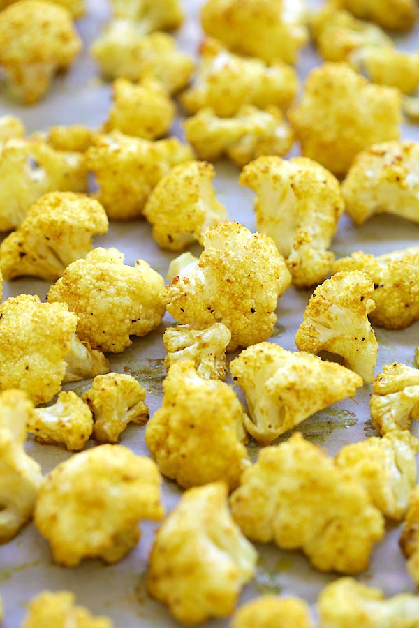 Healthy Oven Roasted Curry Cauliflower.