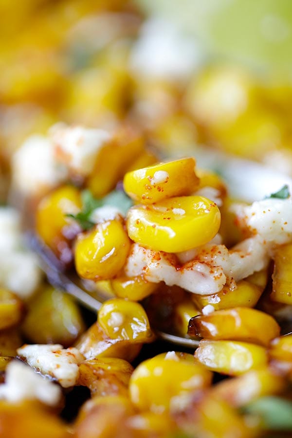 Easy and quick skillet Chili Lime Corn ready to serve.